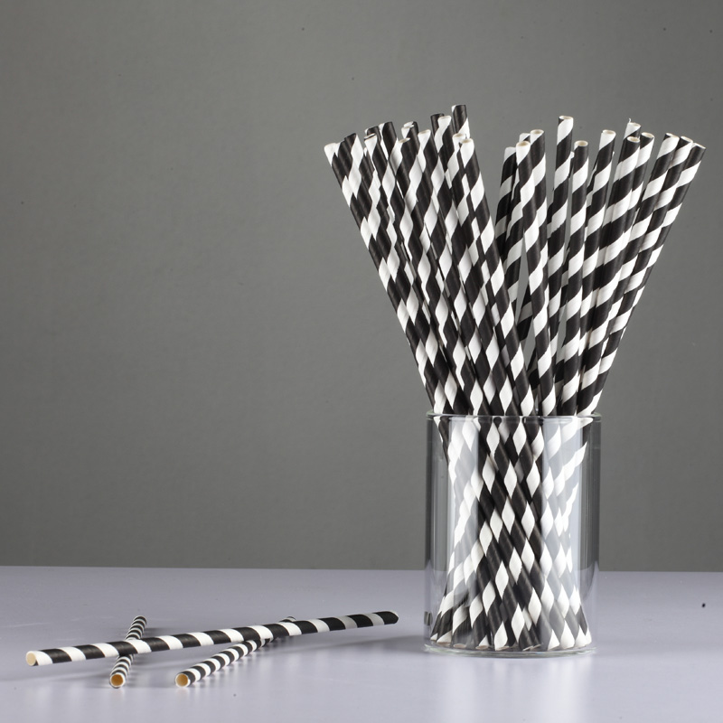 Disposable Biodegradable Black Paper Drinking Straws 8*200mm