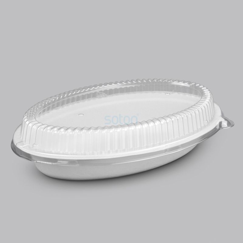 Disposable Biodegradable Sugarcane Bagasse Oval Bowl With PET Lid