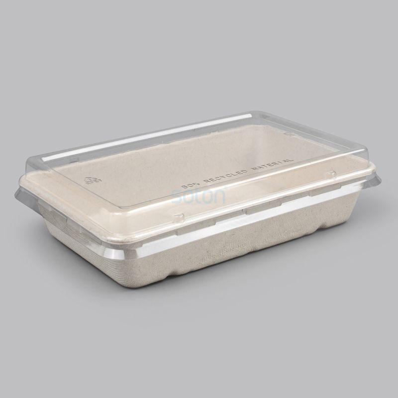 Disposable Biodegradable Sugarcane Bagasse Square Bowl With PET Lid