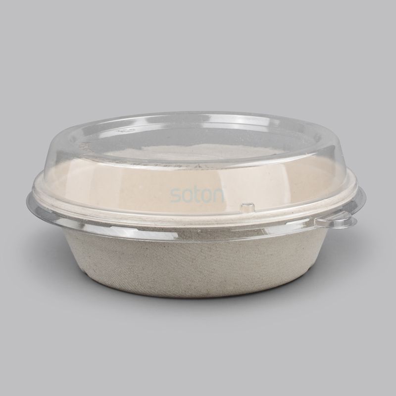 Disposable Biodegradable Sugarcane Bagasse Round Bowl With PET Lid