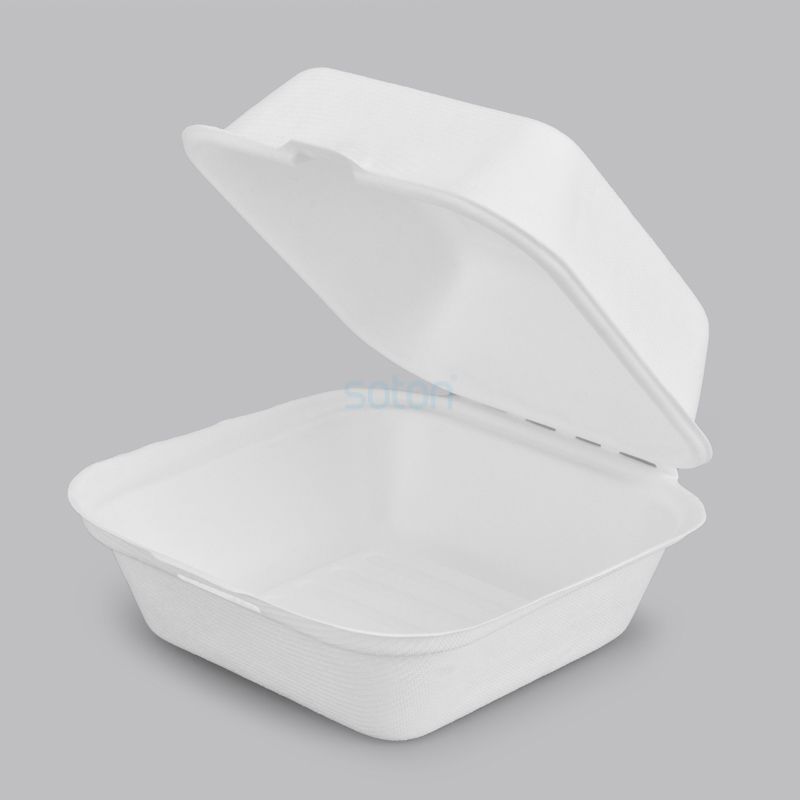 Disposable Biodegradable Sugarcane Bagasse Hamburger Clamshell 6''