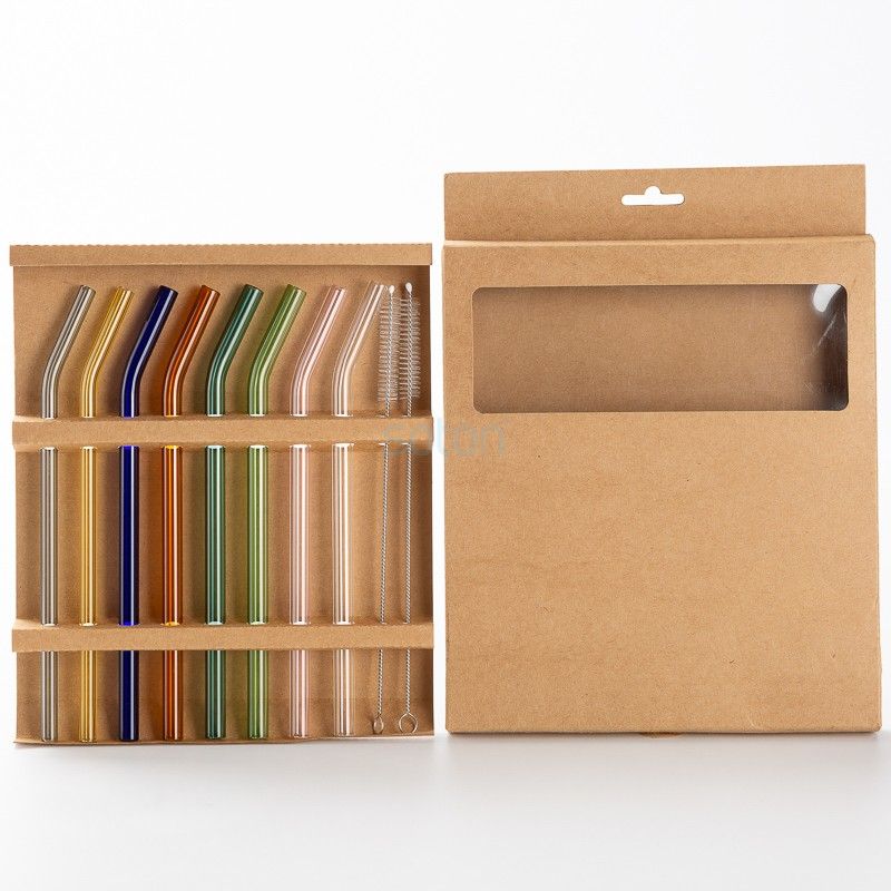 Reusable Glass Drinking Straws Kraft Paper Box Set