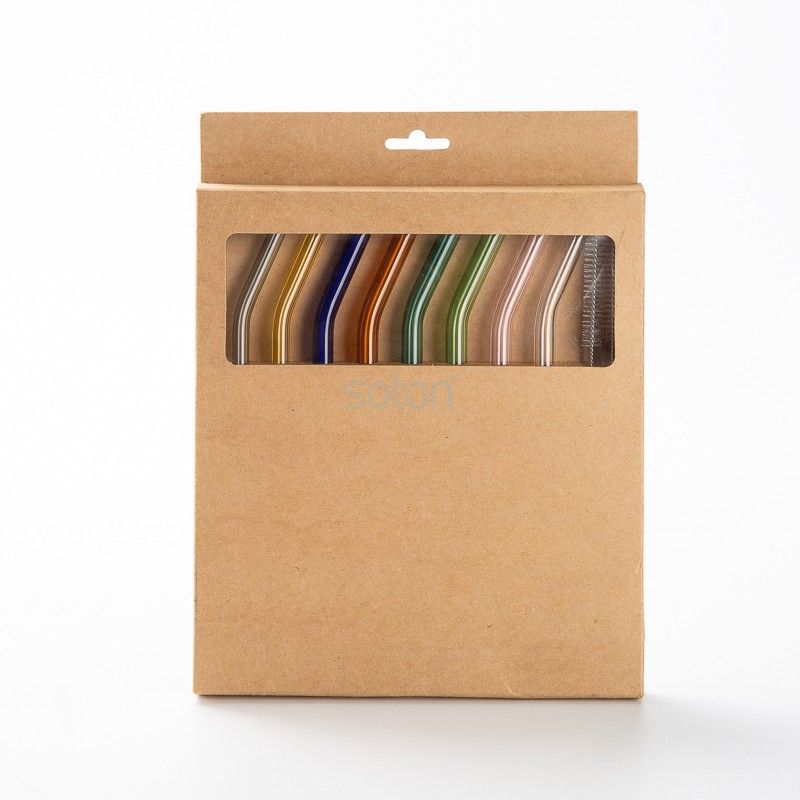 Reusable Glass Drinking Straws Kraft Paper Box Set