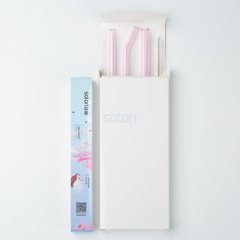 Reusable Glass Drinking Straws Paper Box Set