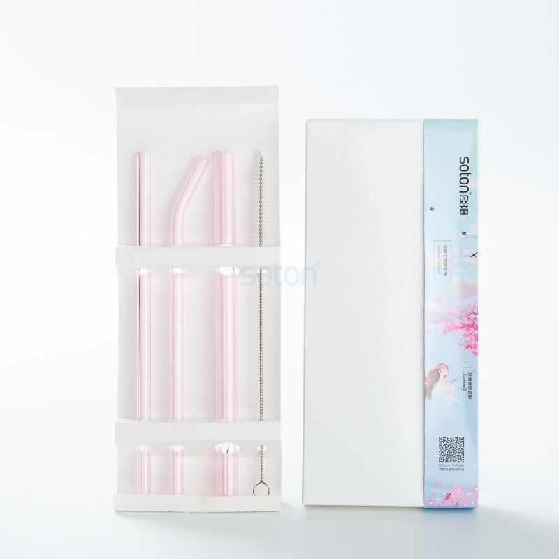 Reusable Glass Drinking Straws Paper Box Set