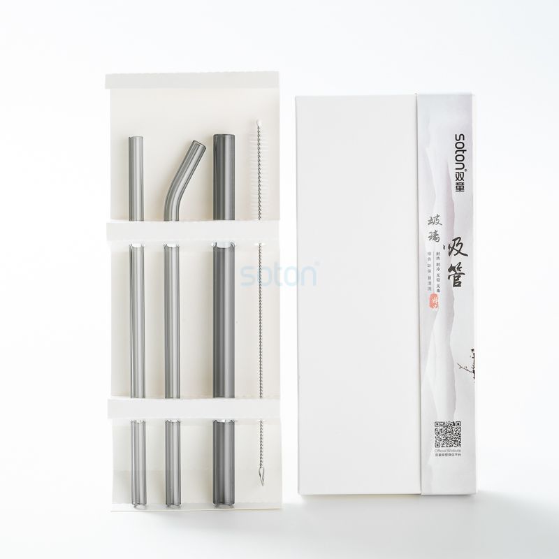 Reusable Glass Drinking Straws Paper Box Set