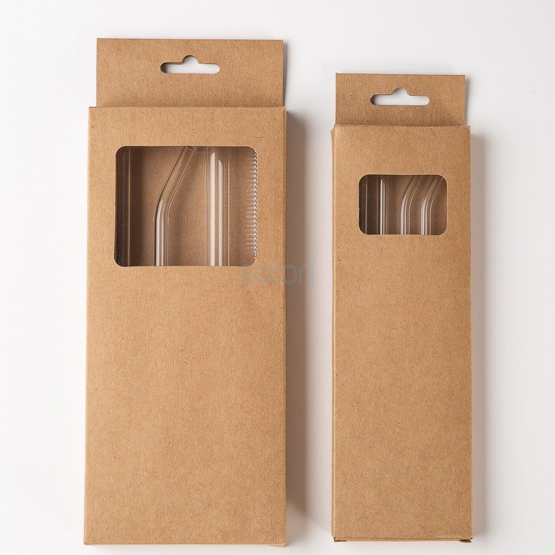 Reusable Glass Drinking Straws Kraft Paper Box Set