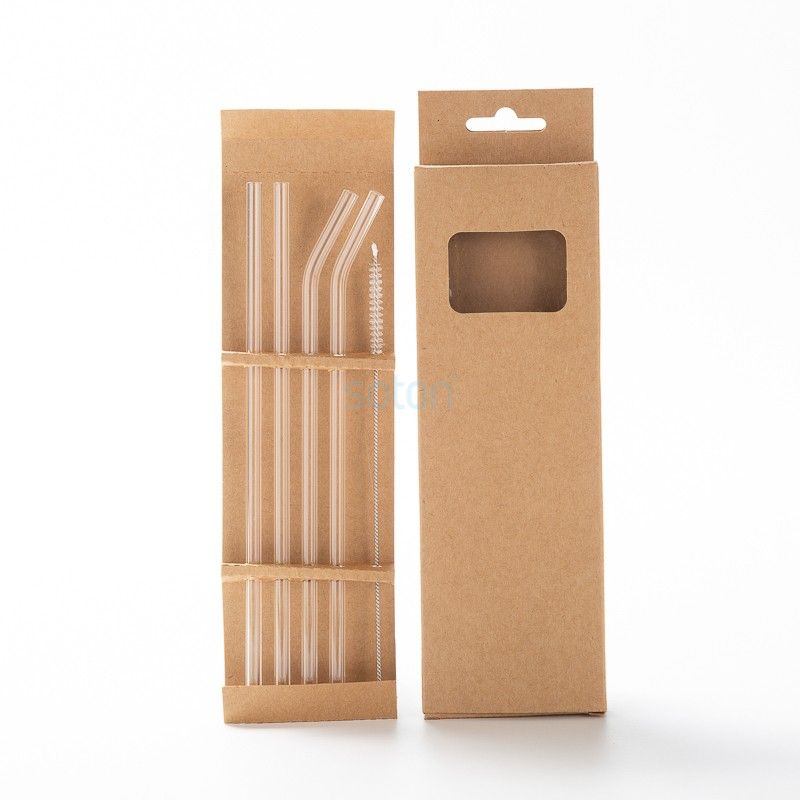 Reusable Glass Drinking Straws Kraft Paper Box Set