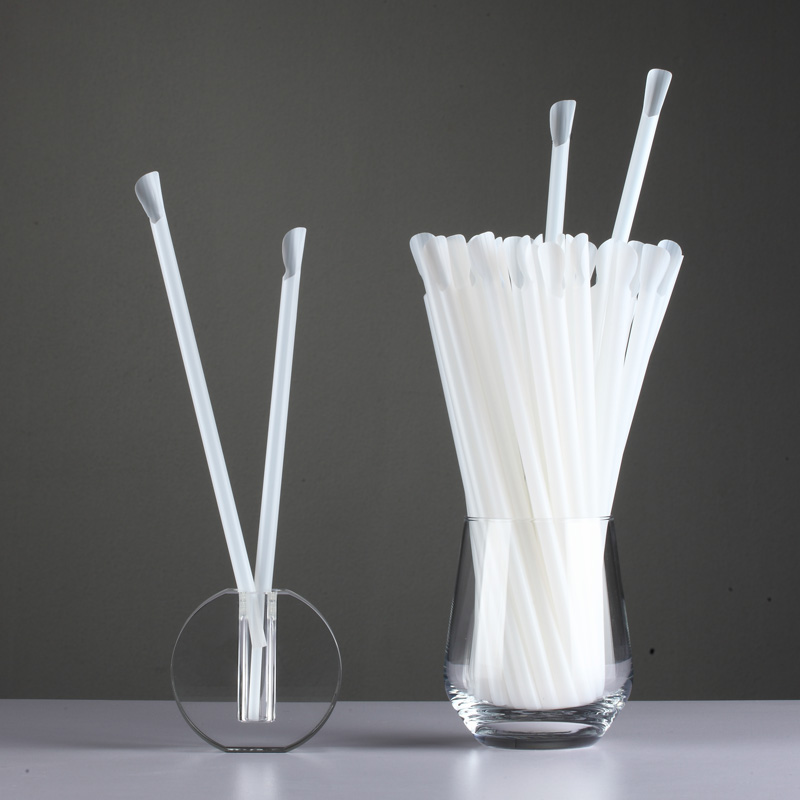 Eco Friendly full Biodegradable  Spoon Shape White Pla Disposable Drinking Straw 6*210mm