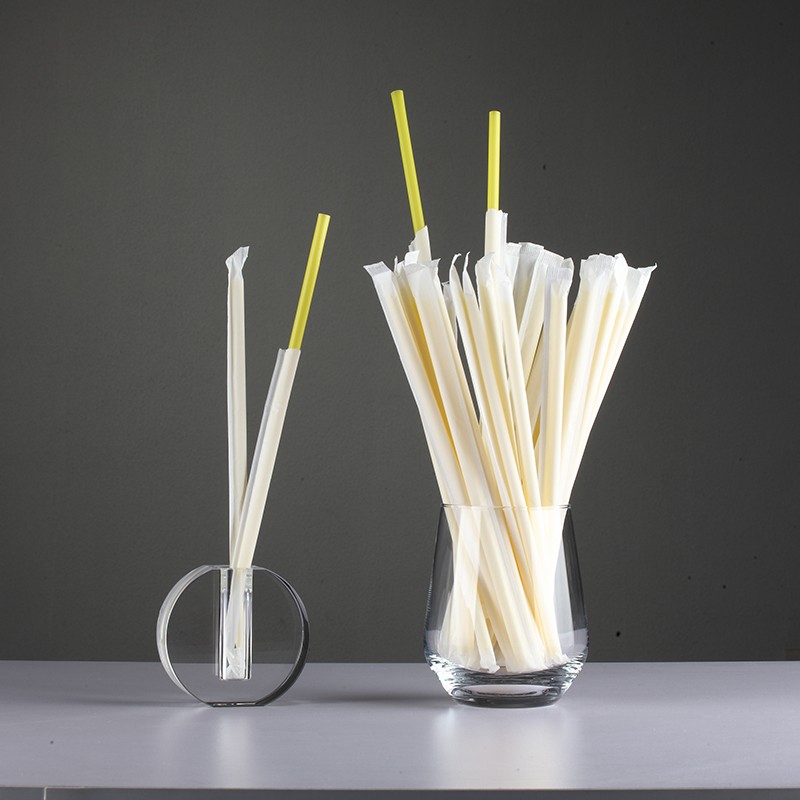 Eco Friendly full Biodegradable White Pla Disposable Drinking Straws Individually Wrapped 6*210mm