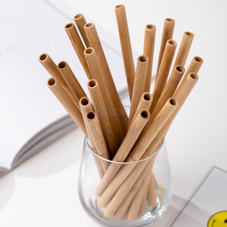 Natural Eco Friendly Reusable Bamboo Straws With Yellow Skin