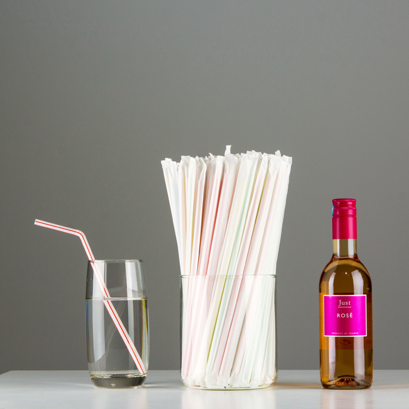 Disposable White Plastic Drinking Straws Individually Wrapped 6*210mm