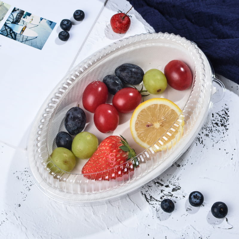 Disposable Biodegradable Sugarcane Bagasse Oval Bowl With PET Lid