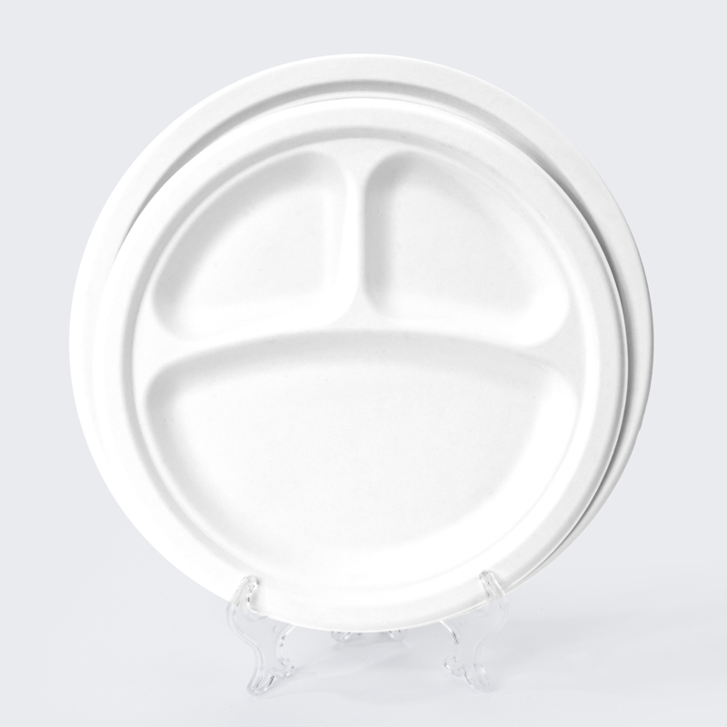 Disposable Biodegradable Sugarcane Bagasse 3 Compartment Clamshell 8''