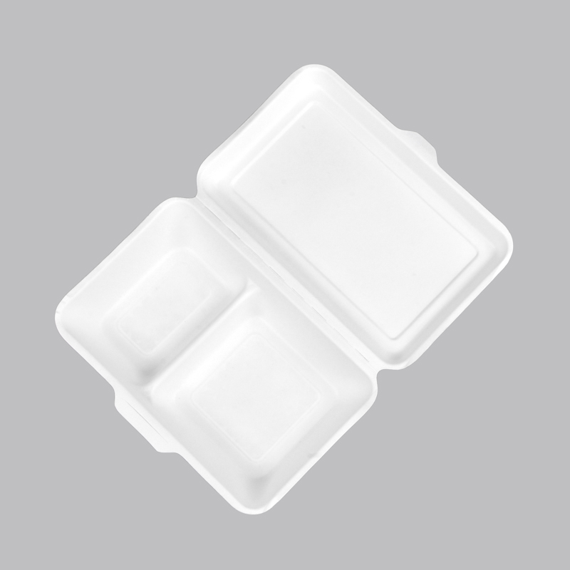 Disposable Biodegradable Sugarcane Bagasse 2 Compartments Box With Lid